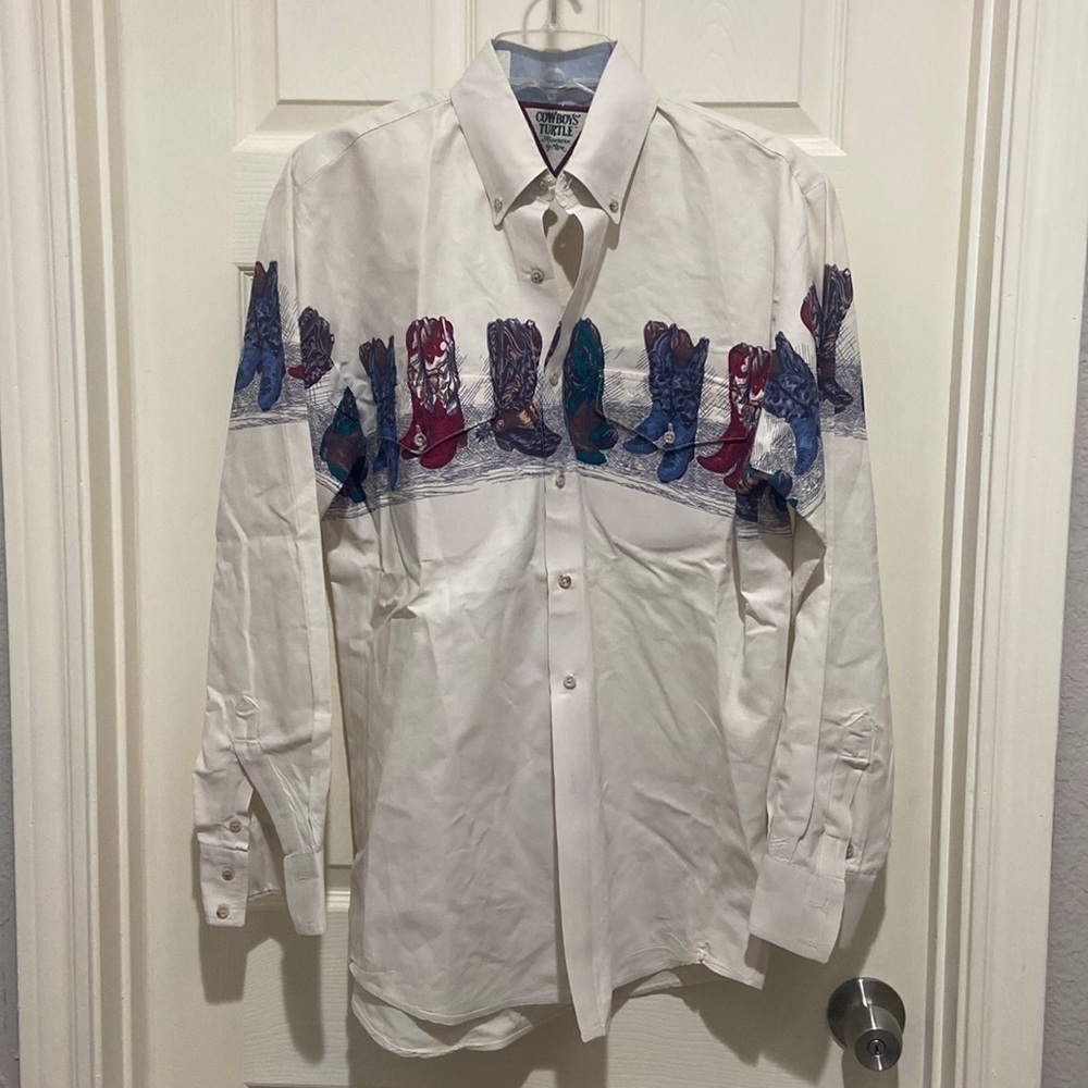 Vintage Cowboys Turtle mens shirt Boot  Tack print